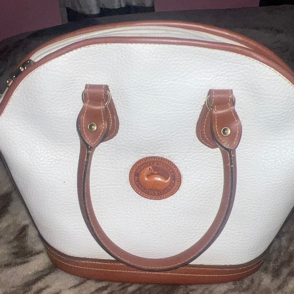 vintage ivory white and brown colored dooney and burke dome bag